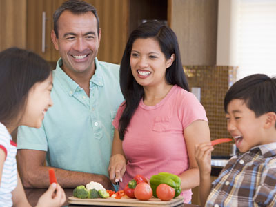happy family in kitchen